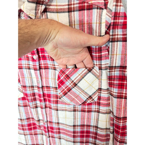 Croft & Barrow Flannel Shirt Plaid Button‎ Up Long Sleeve Red White XXL - Picture 4 of 15